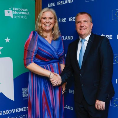 Commissioner Michael McGrath, Commissioner for Democracy, Justice, Rule of Law, and Consumer Protection, and Noelle O Connell, European Movement Ireland.